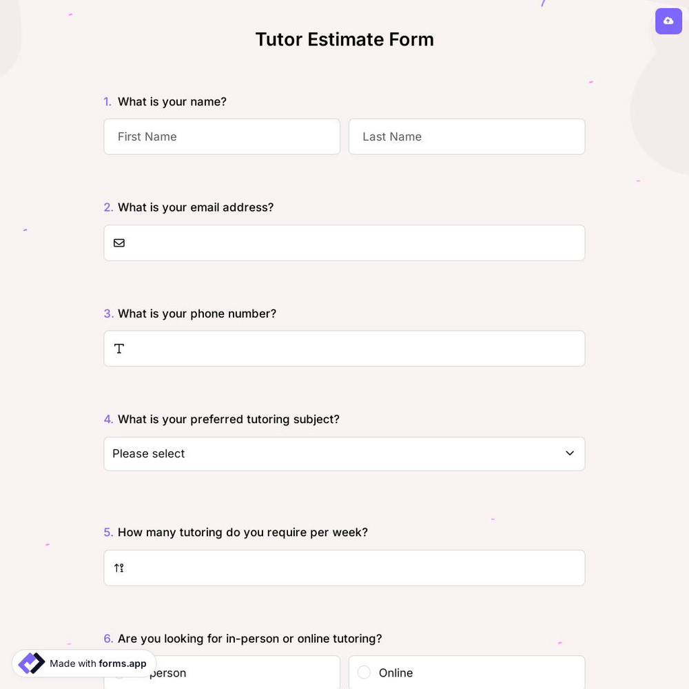 Tutor Estimate Form