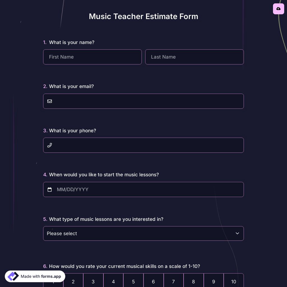Music Teacher Estimate Form