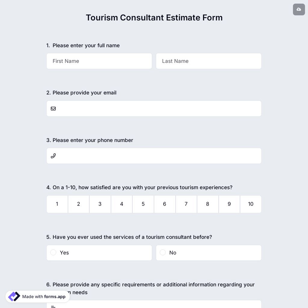Tourism Consultant Estimate Form