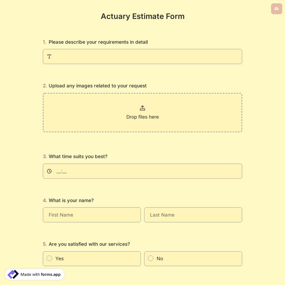 Actuary Estimate Form