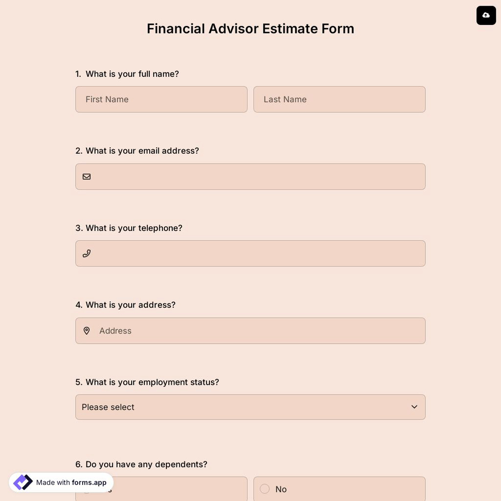 Financial Advisor Estimate Form