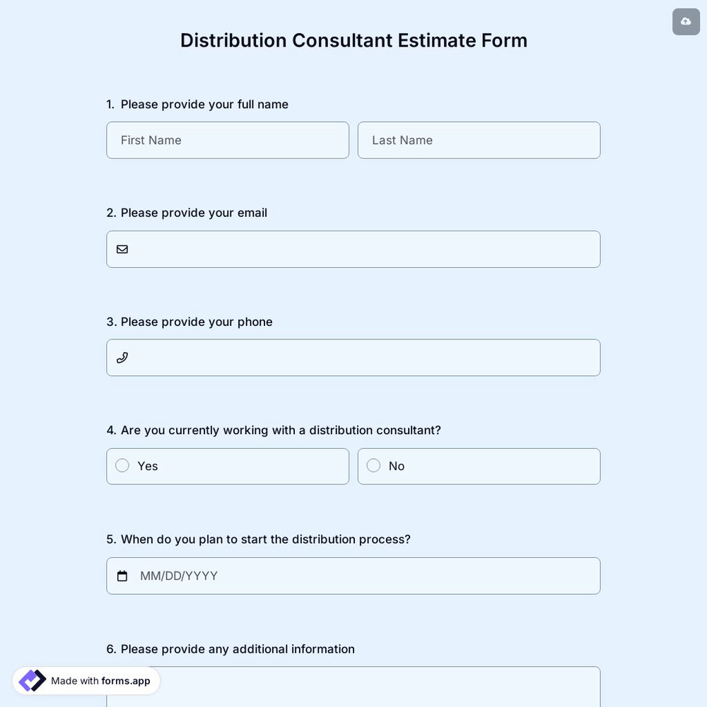 Distribution Consultant Estimate Form