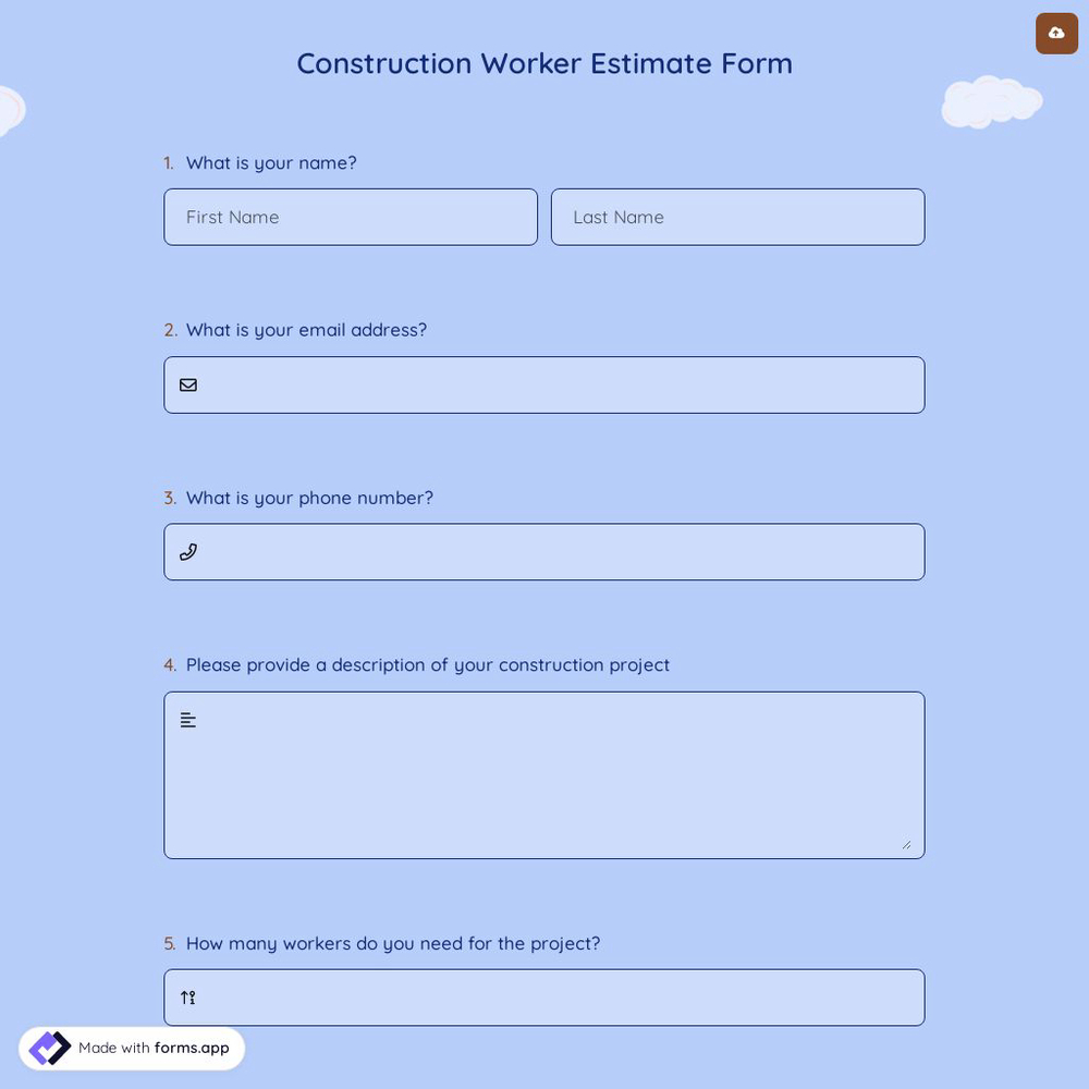 Construction Worker Estimate Form