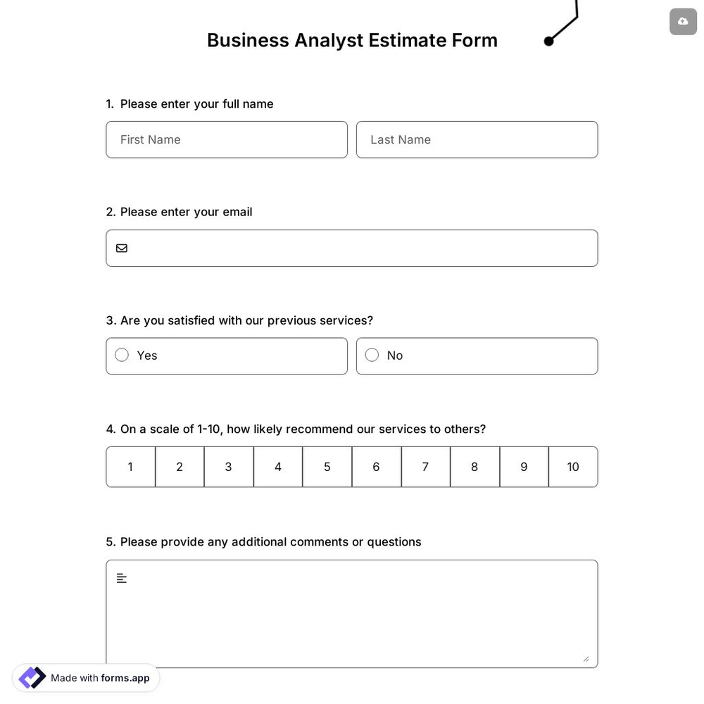 Business Analyst Estimate Form