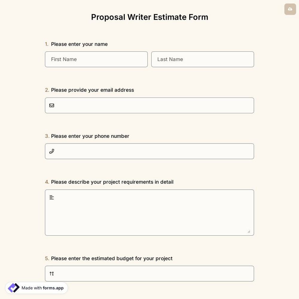 Proposal Writer Estimate Form