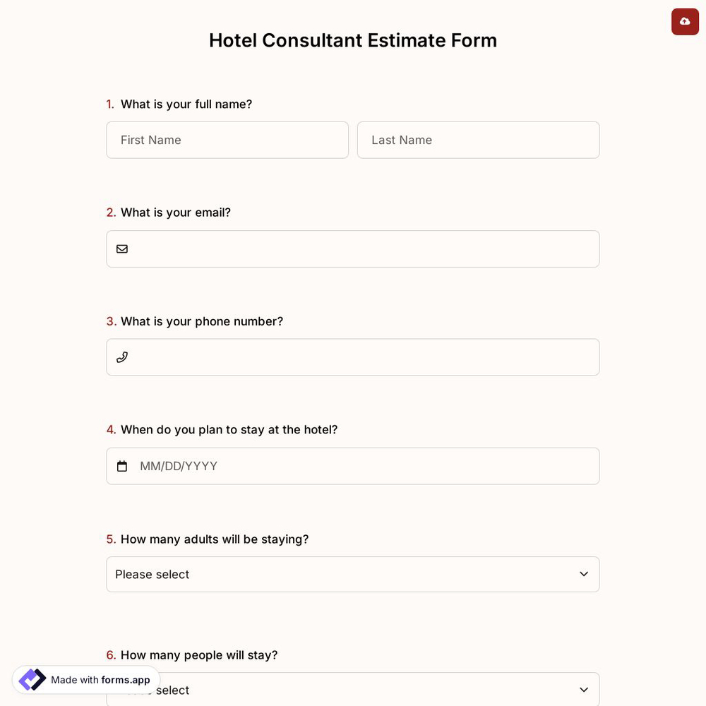 Hotel Consultant Estimate Form