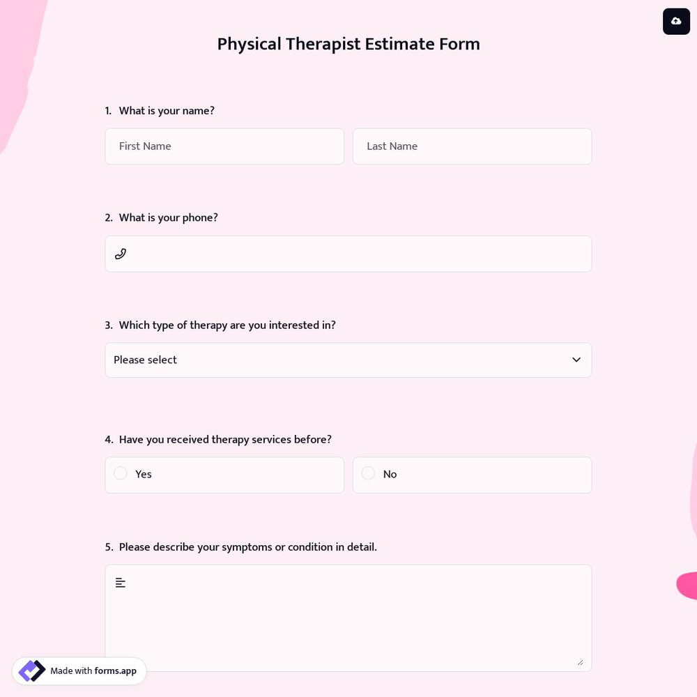 Physical Therapist Estimate Form