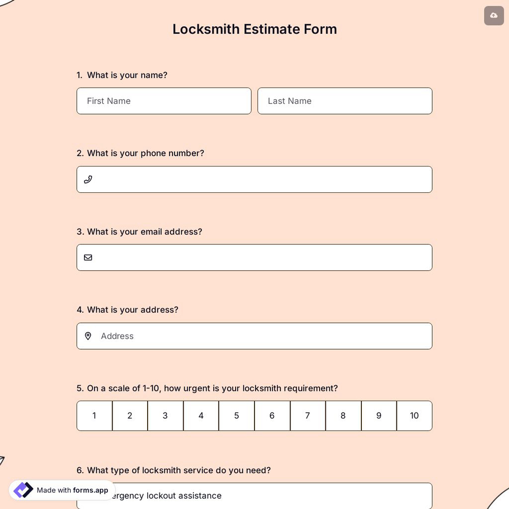 Locksmith Estimate Form