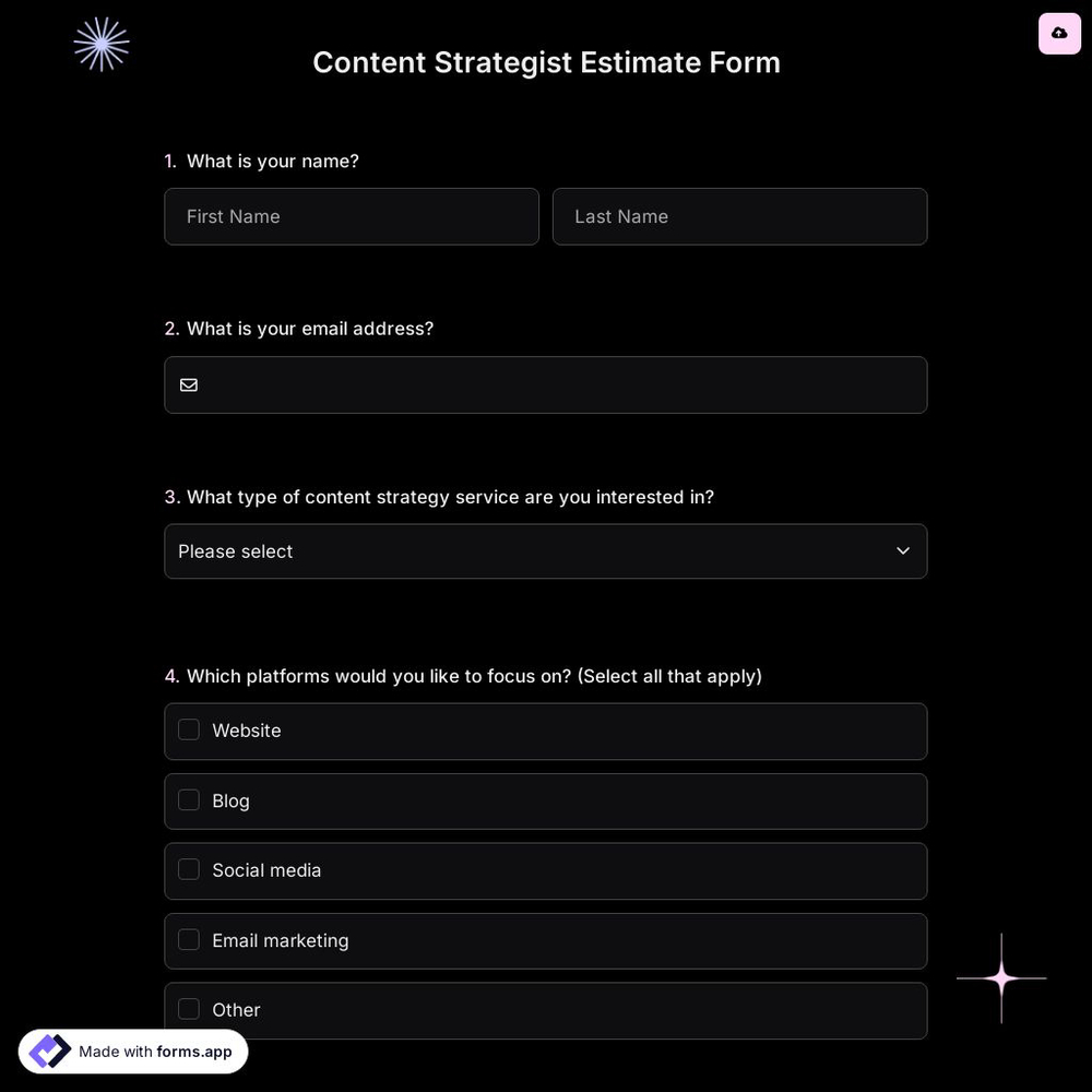 Content Strategist Estimate Form