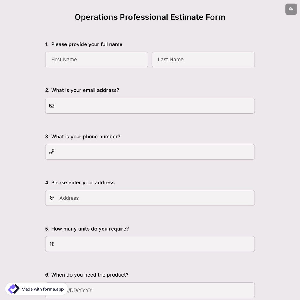 Operations Professional Estimate Form