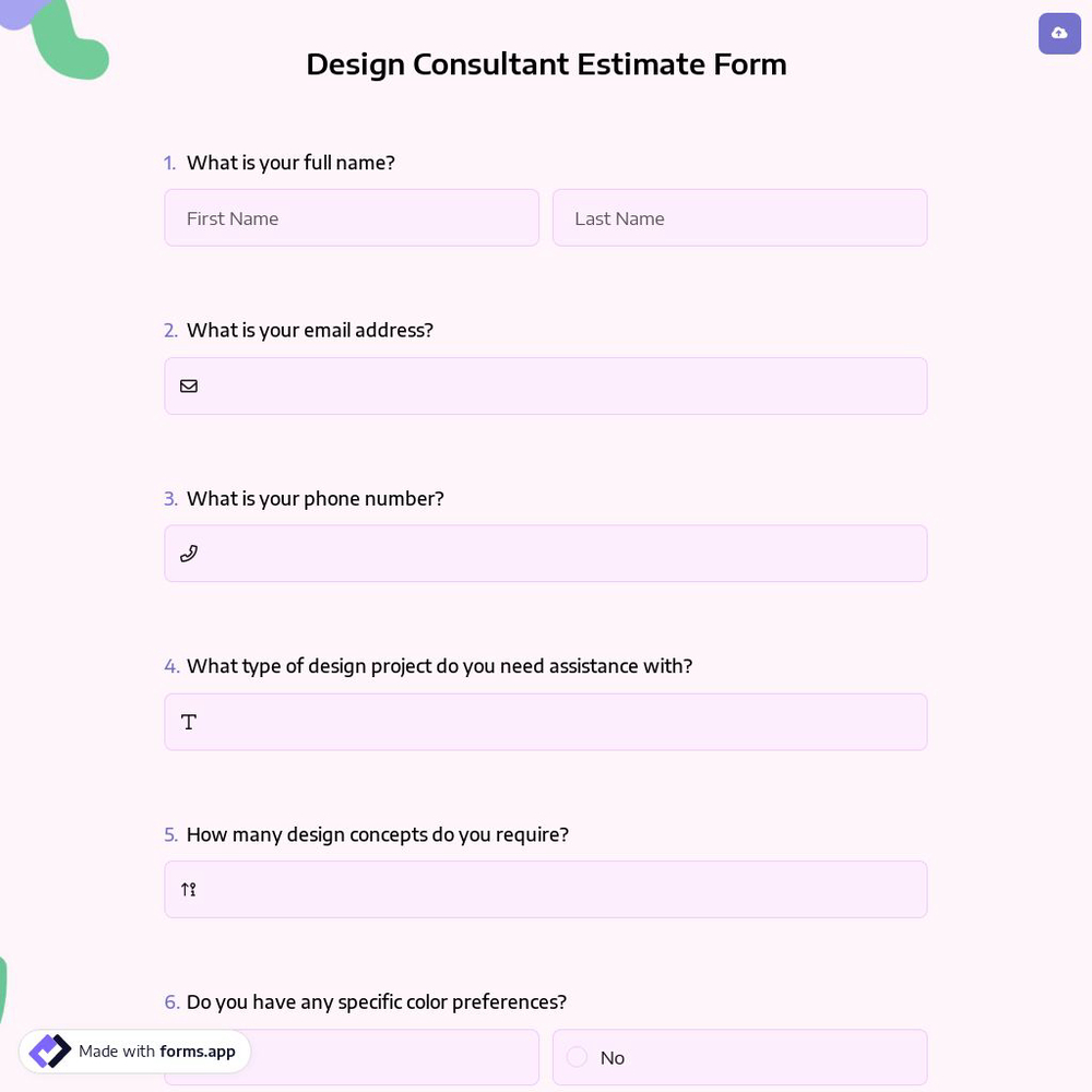 Design Consultant Estimate Form