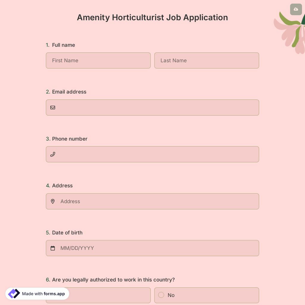 Amenity Horticulturist Job Application Form