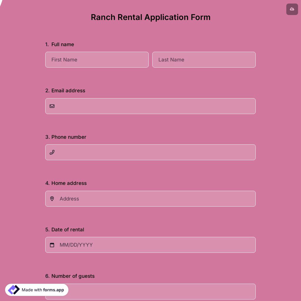 Ranch Rental Application Form