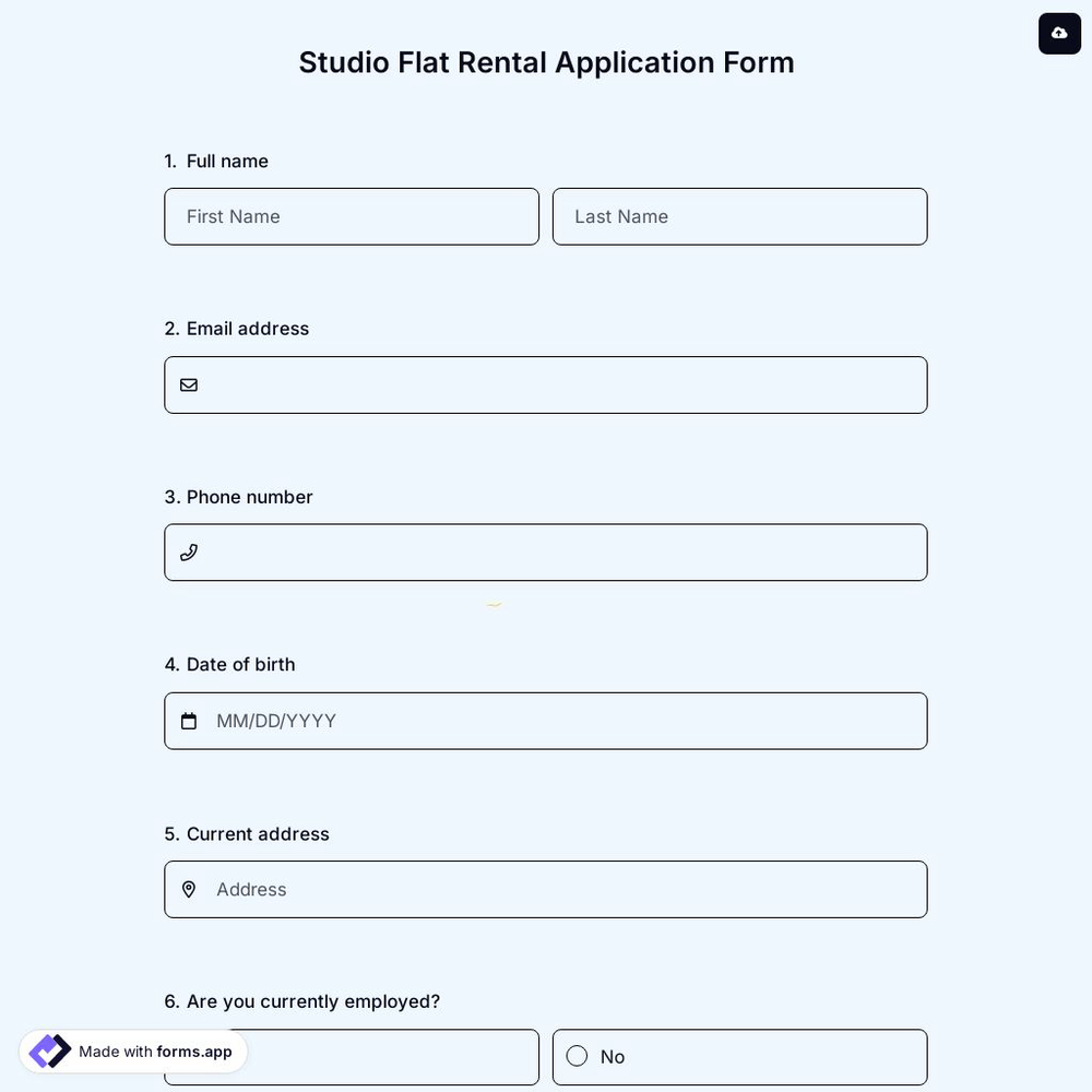 Studio Flat Rental Application Form