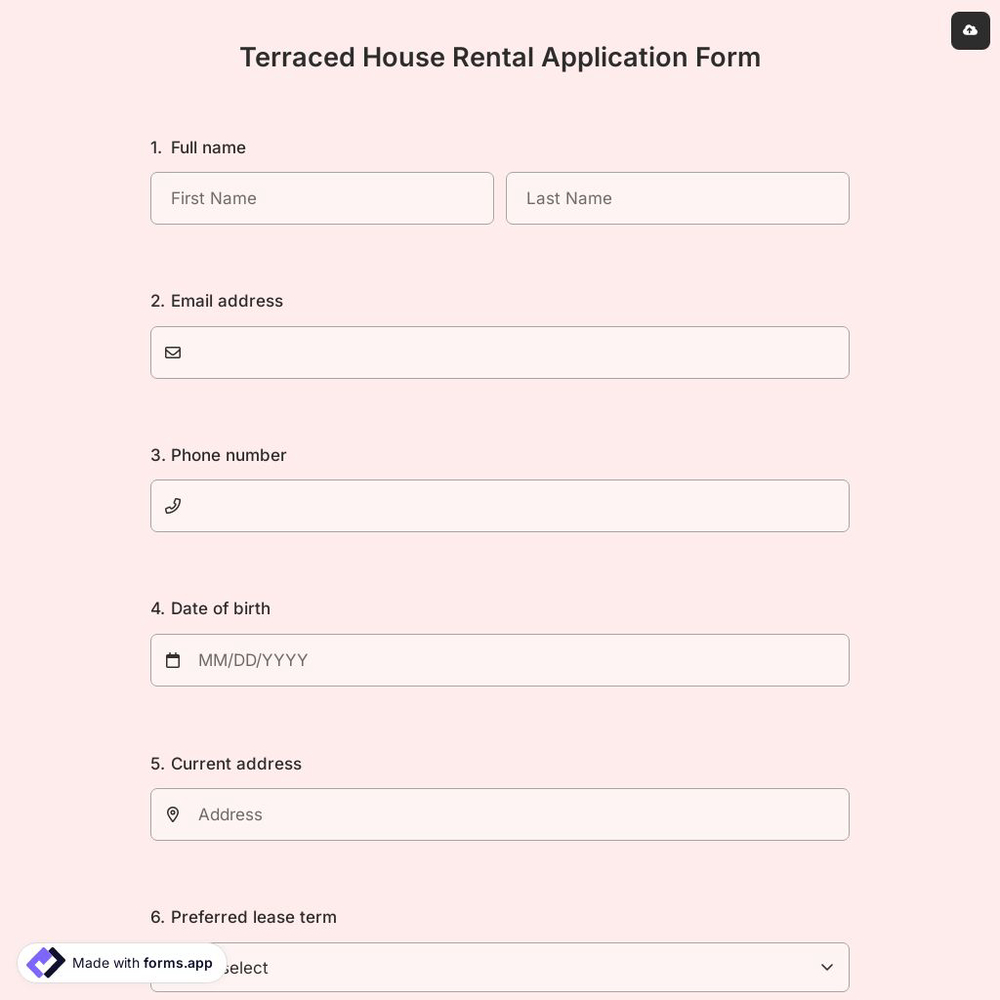 Terraced House Rental Application Form
