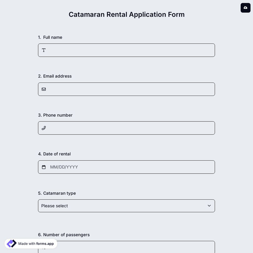 Catamaran Rental Application Form