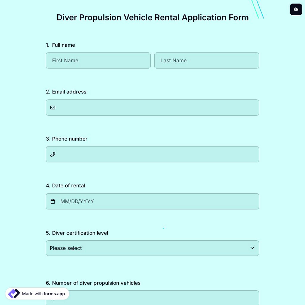 Diver Propulsion Vehicle Rental Application Form