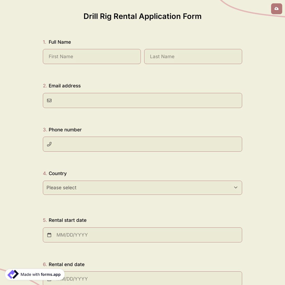 Drill Rig Rental Application Form