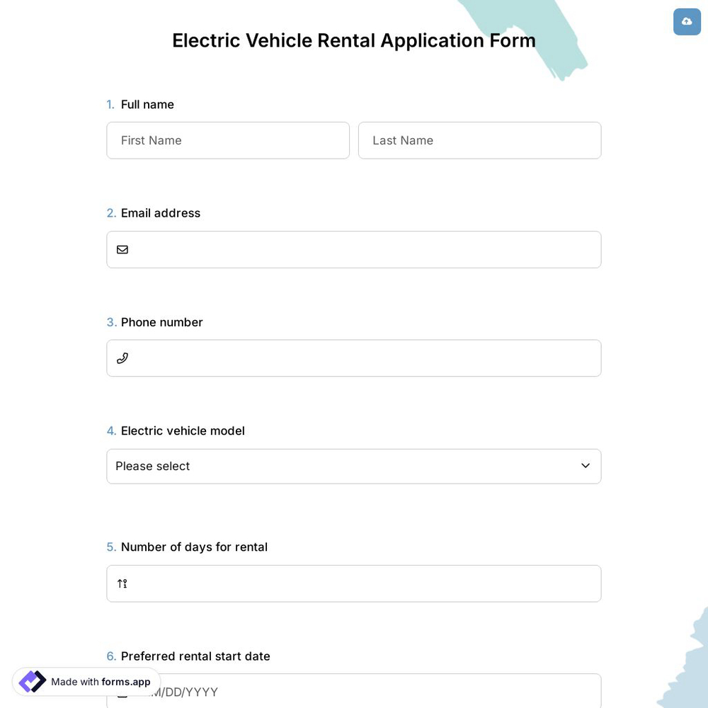 Electric Vehicle Rental Application Form
