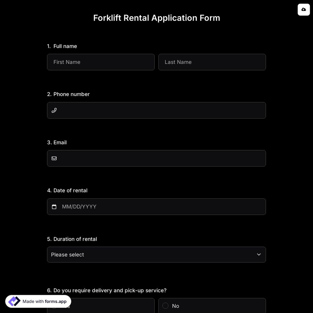 Forklift Rental Application Form