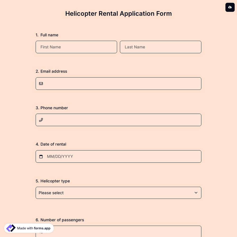 Helicopter Rental Application Form