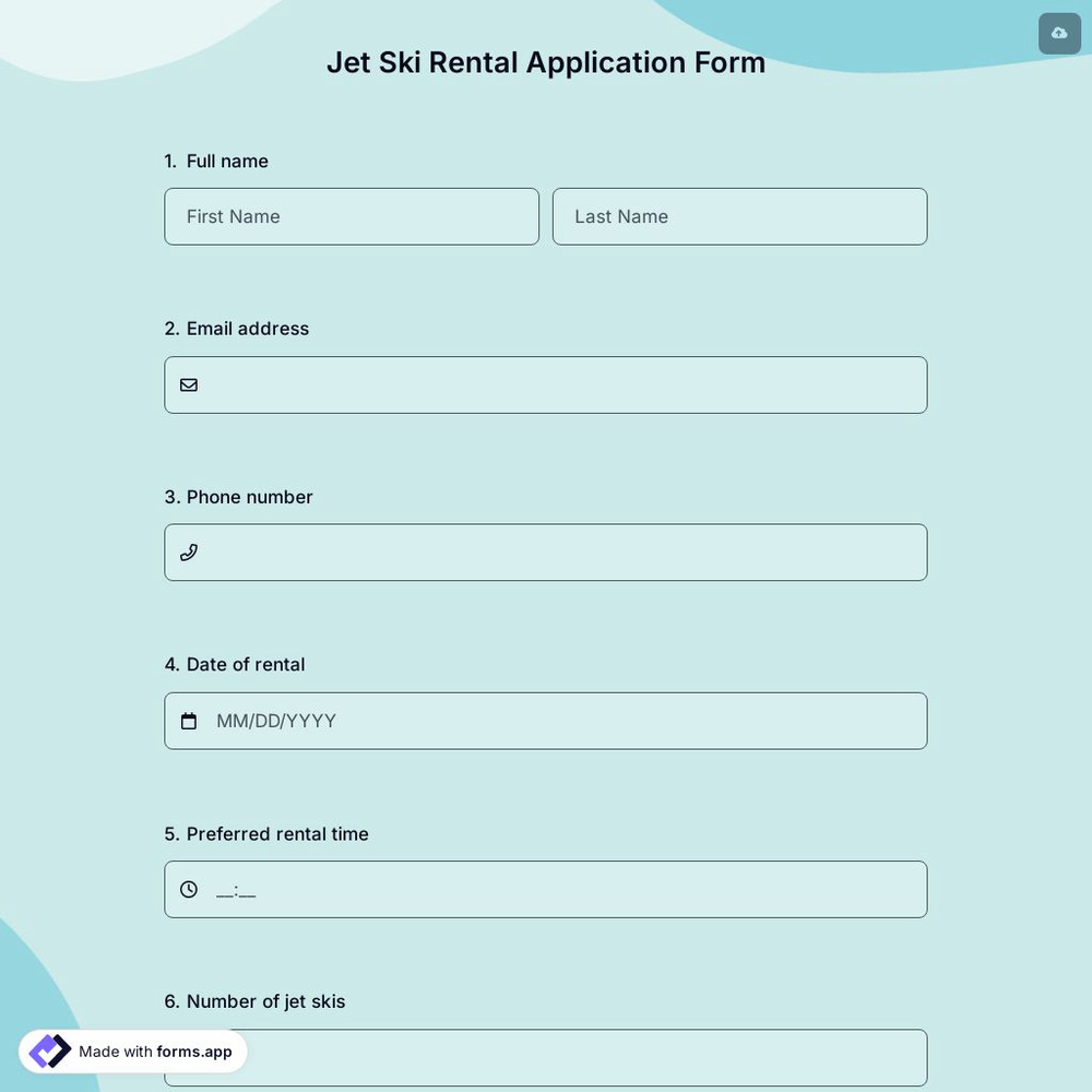 Jet Ski Rental Application Form