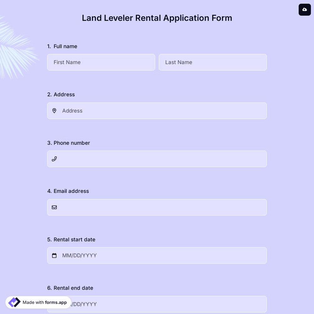 Land Leveler Rental Application Form