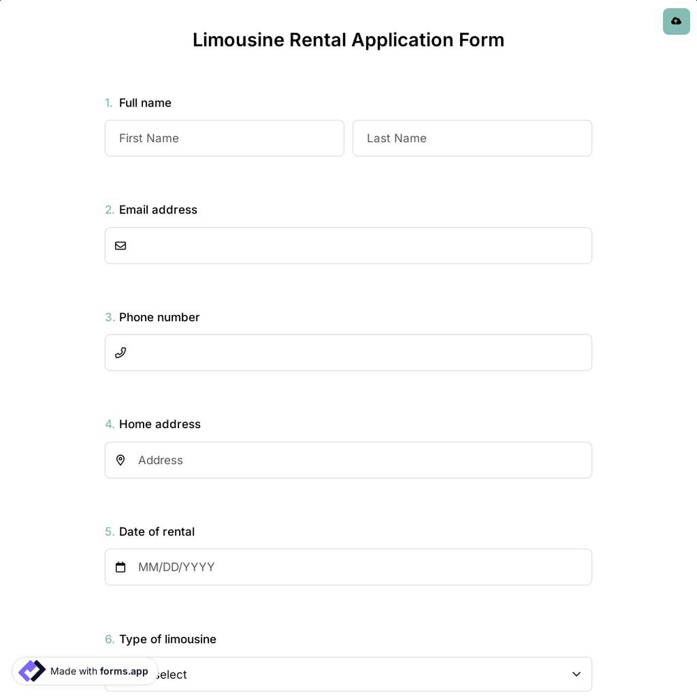 Limousine Rental Application Form