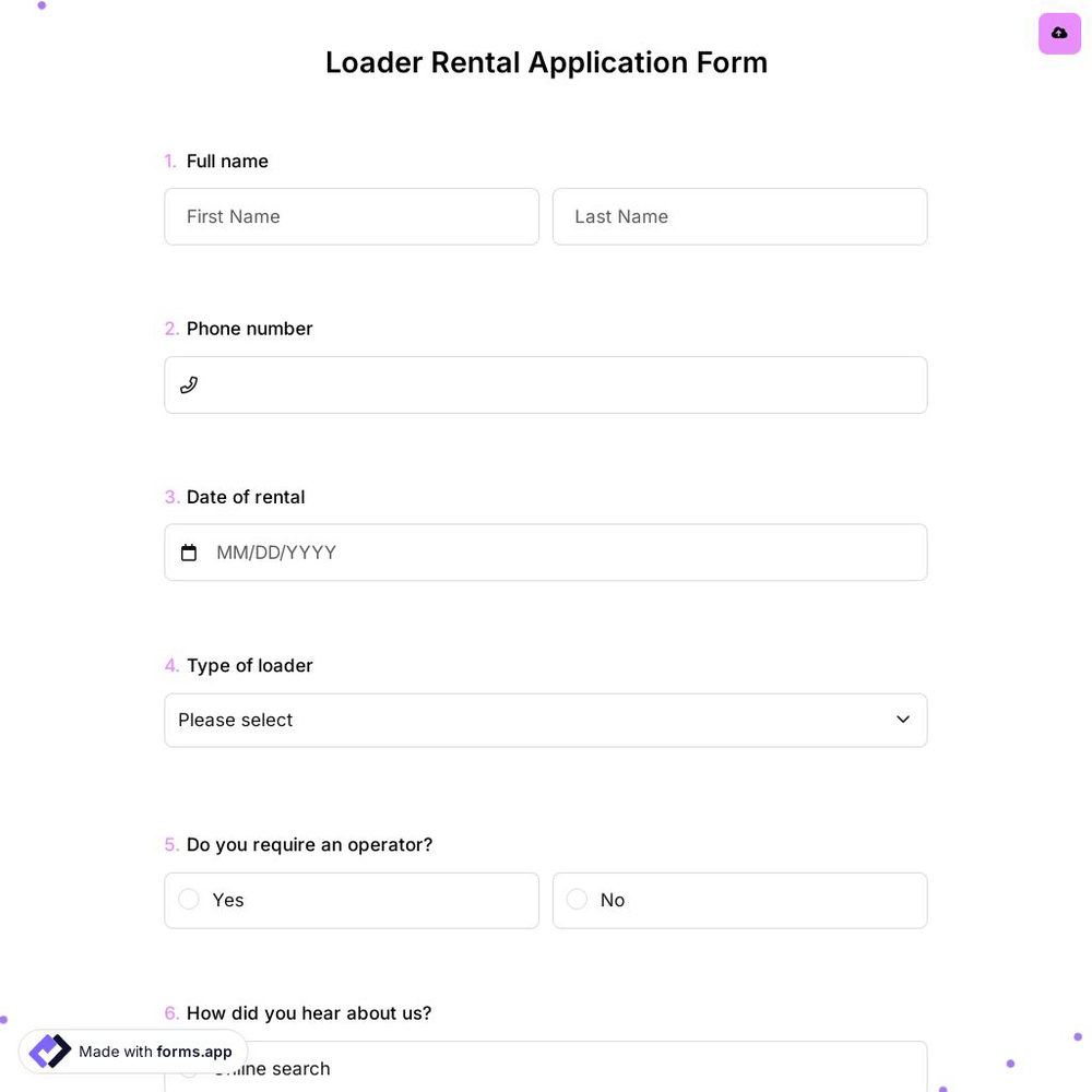 Loader Rental Application Form