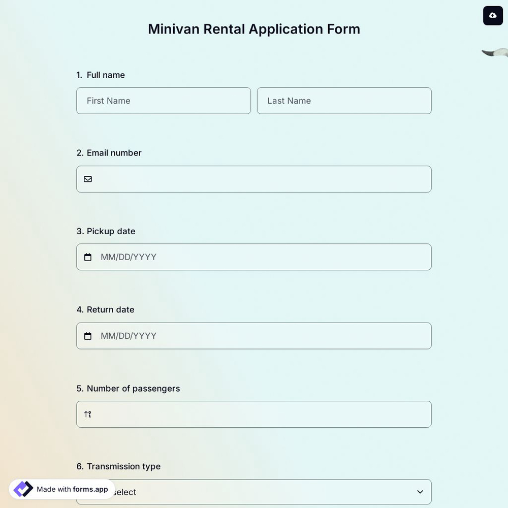 Minivan Rental Application Form