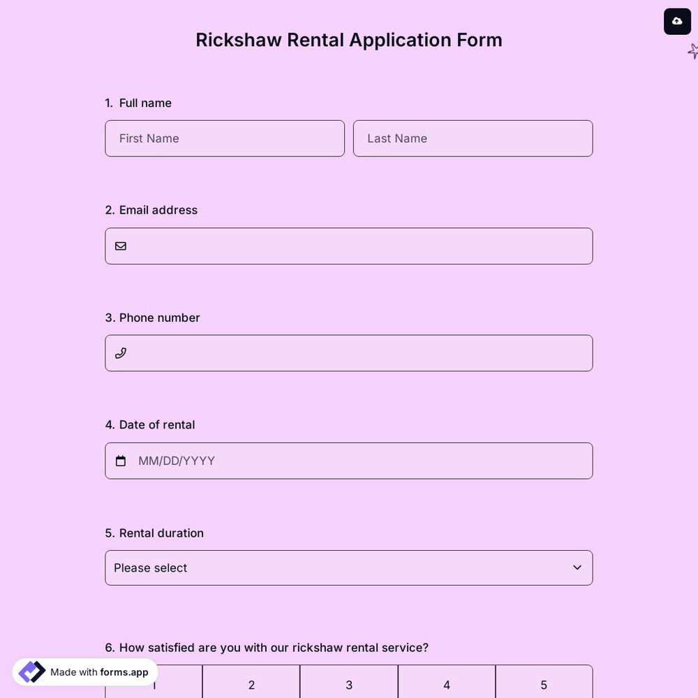Rickshaw Rental Application Form