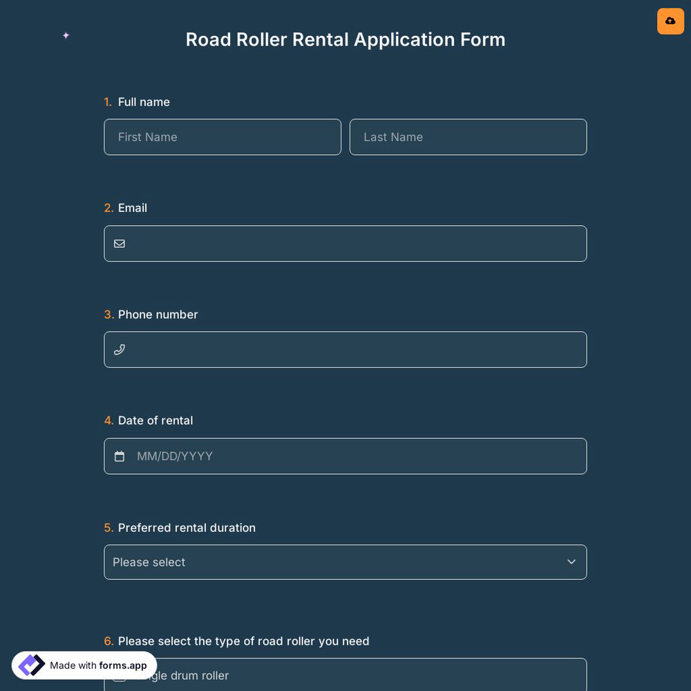 Road Roller Rental Application Form