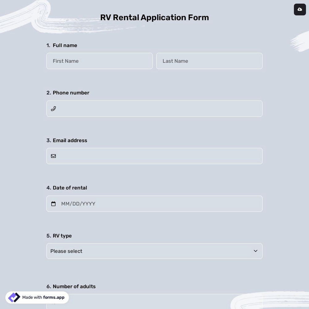 RV Rental Application Form
