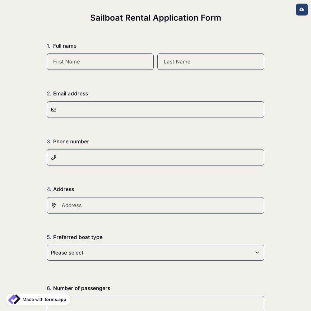 Sailboat Rental Application Form