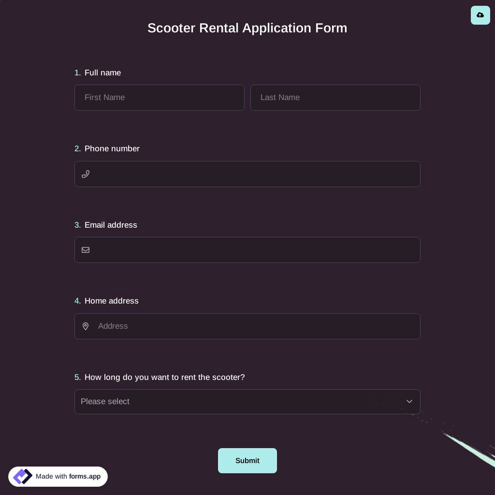 Scooter Rental Application Form