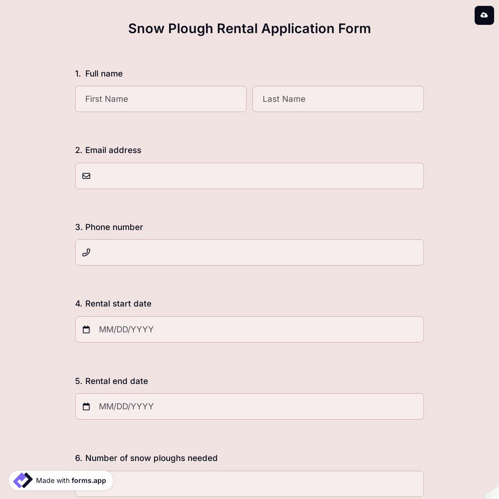 Snow Plough Rental Application Form