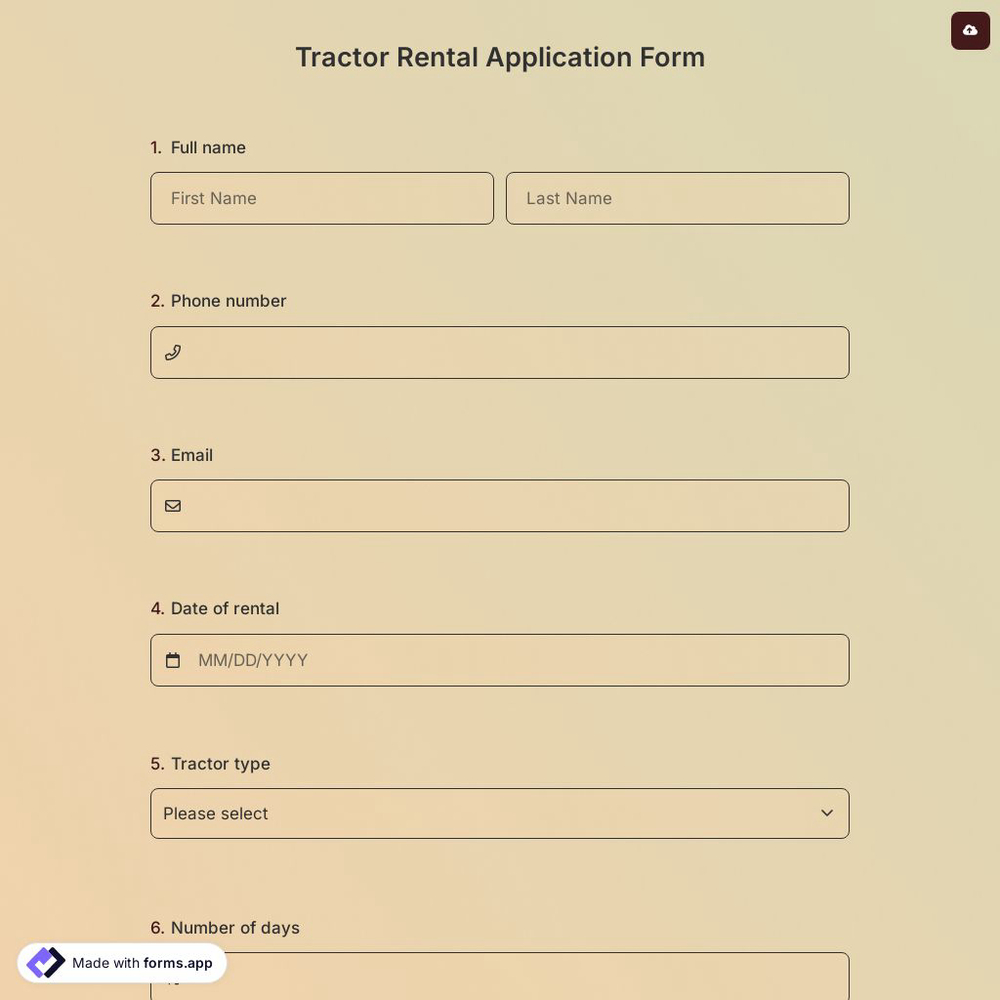 Tractor Rental Application Form