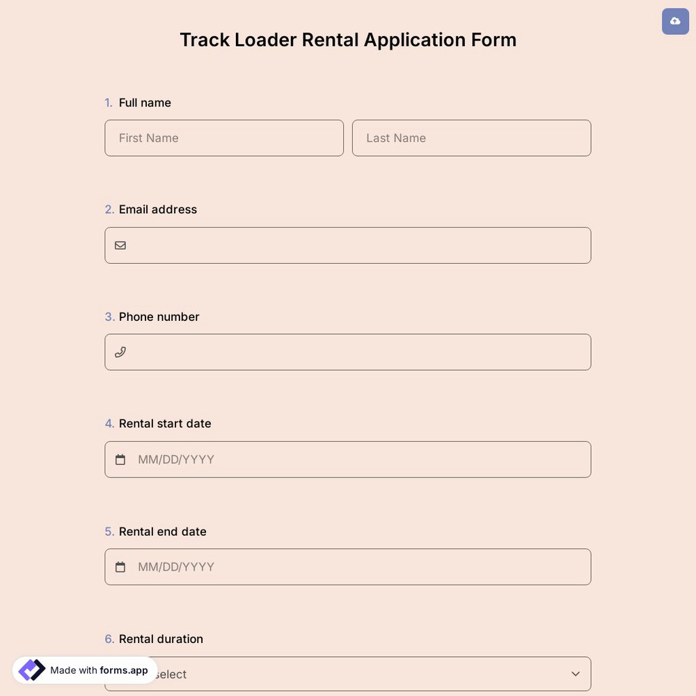 Track Loader Rental Application Form