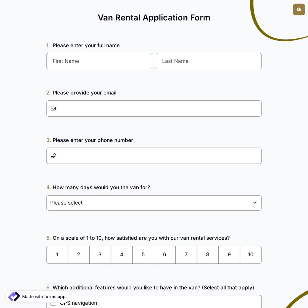 Van Rental Application Form