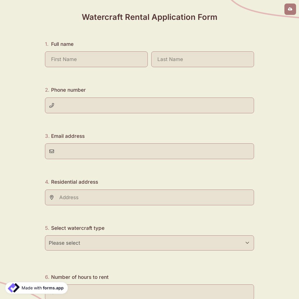 Watercraft Rental Application Form