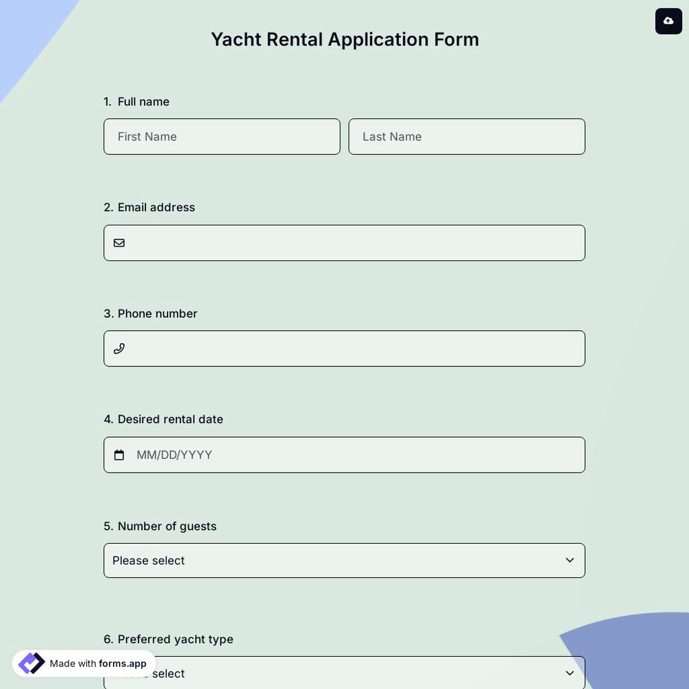 Yacht Rental Application Form
