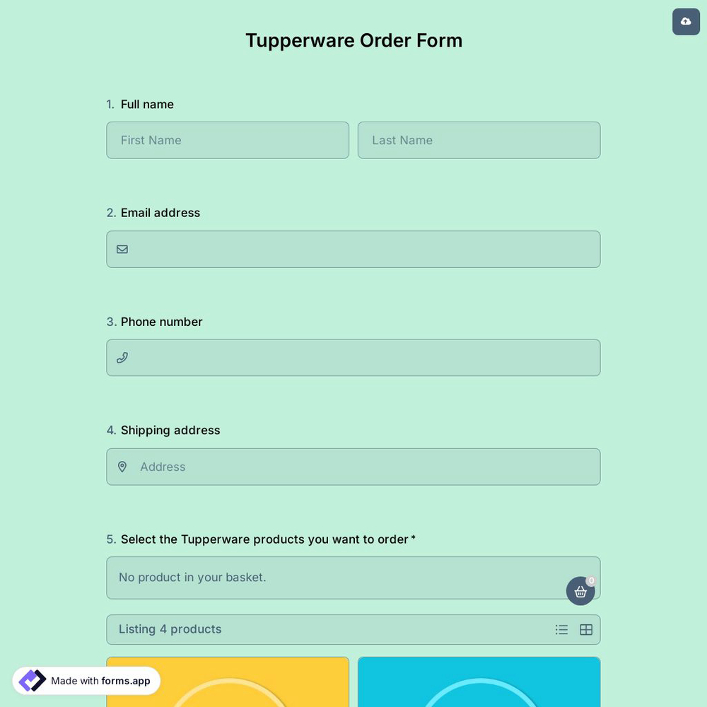 Tupperware Order Form