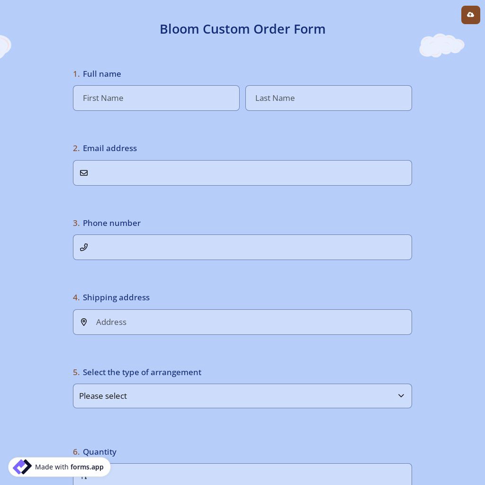 Bloom Custom Order Form