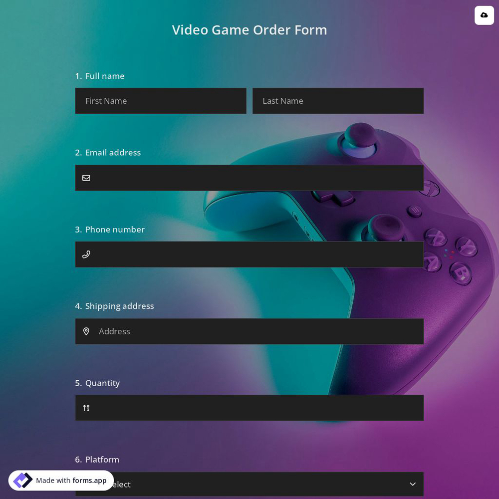 Video Game Order Form