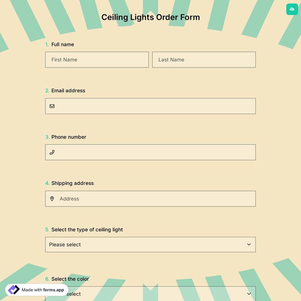 Ceiling Lights Order Form