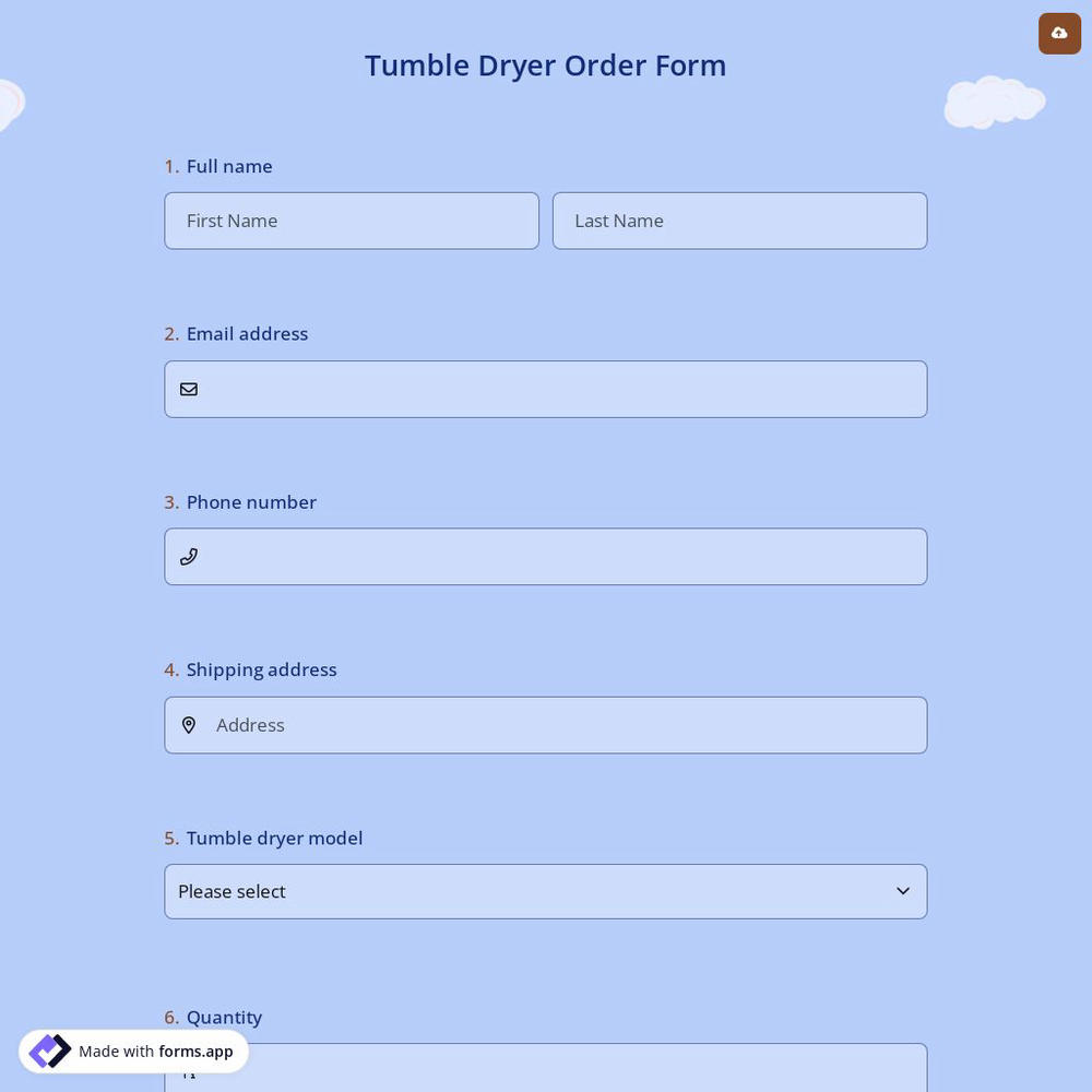 Tumble Dryer Order Form