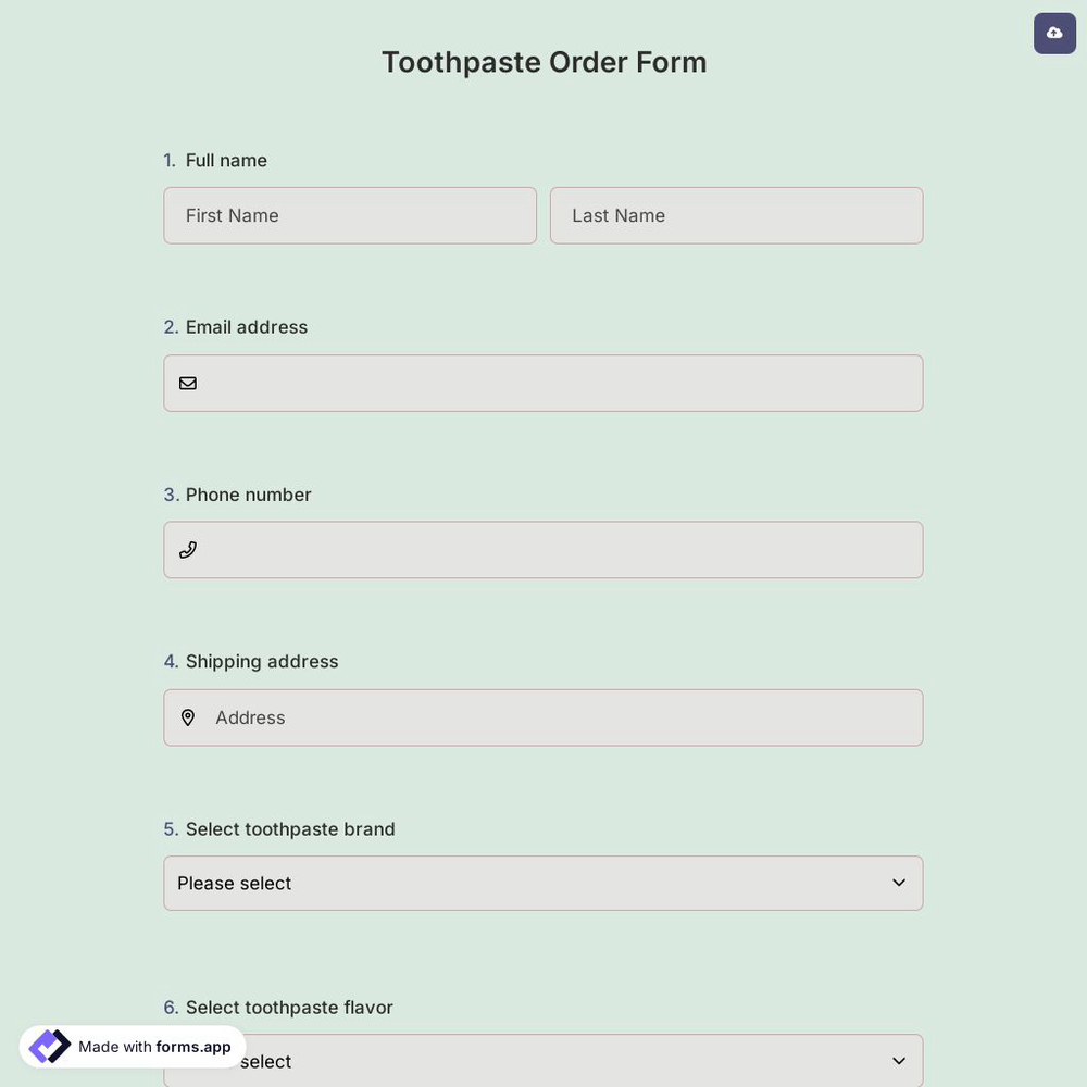 Toothpaste Order Form