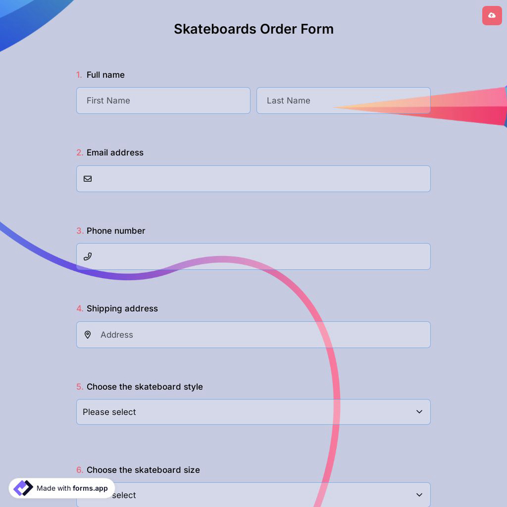 Skateboards Order Form