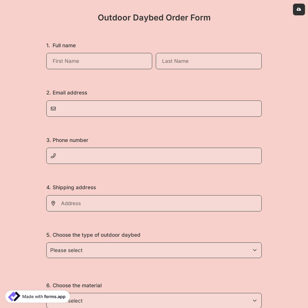 Outdoor Daybed Order Form