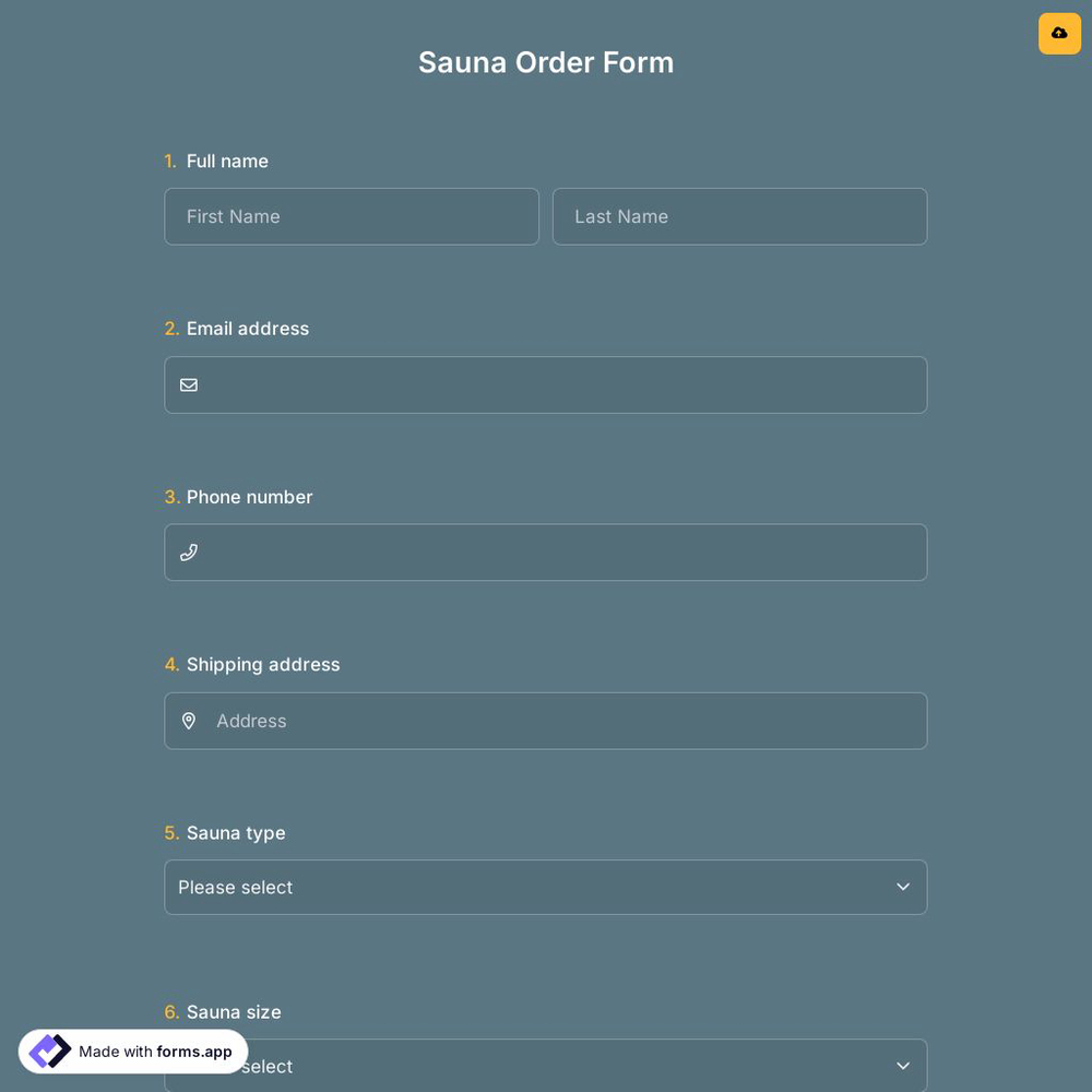 Sauna Order Form